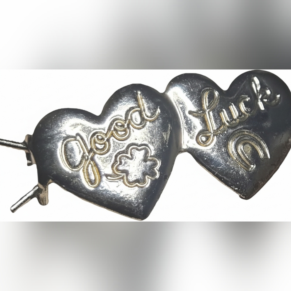 Silver Toned 'Good Luck' Heart Brooch/Barrette - Picture 2 of 6